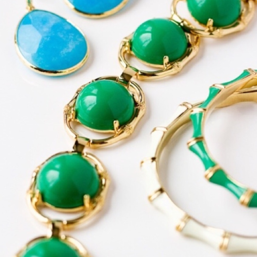 Stella & Dot | Kelly Green Cabochon + Gold Bambooππβ¨Zinnia Bracelet - Picture 4 of 10